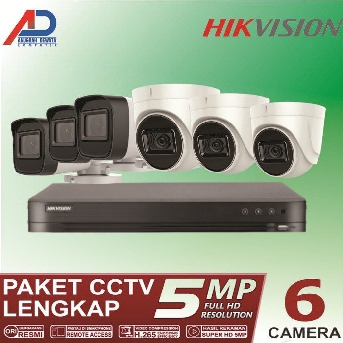 PAKET CAMERA CCTV HIKVISION 6 CAMERA 5MP/DVR 8 CHANNEL/HDD 1TB