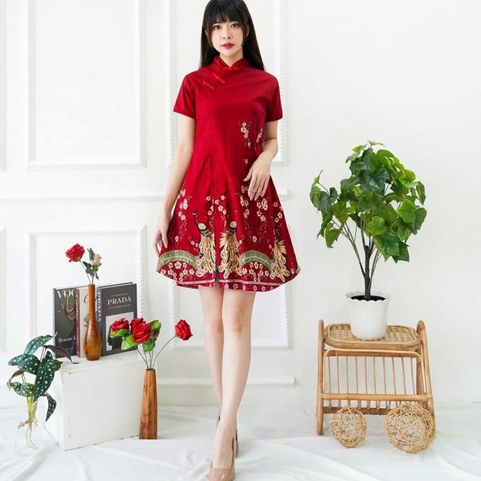 Dress Batik Cheongsam Qb993 Red