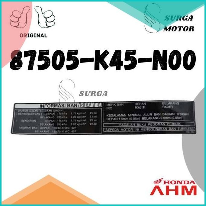 Stiker Informasi Ban Label Tire CBR 150R CB150 StreetFire K45 Ori AHM