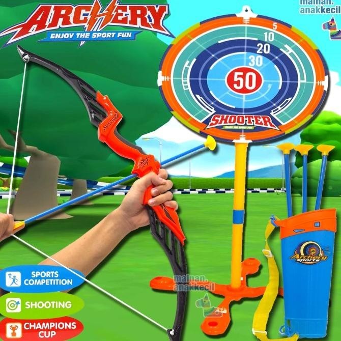 Mainan Anak Olahraga Panah Archery Busur Panah 1 set Target dan Tas
