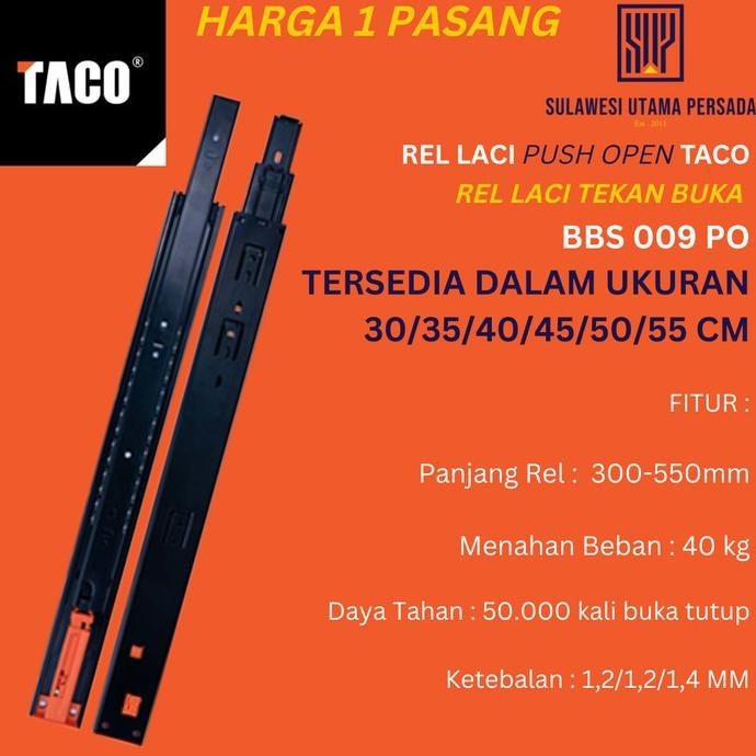 ] Rel Laci Push Open TACO 45mm - 40cm Rel Laci Dobel Full Extension