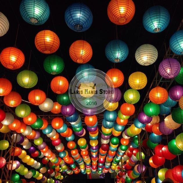 Diskon Besar Lampion Kertas Bulat 25Cm - Lampion Gantung - Lampion Bulat - Lampion Kertas - Lampion 