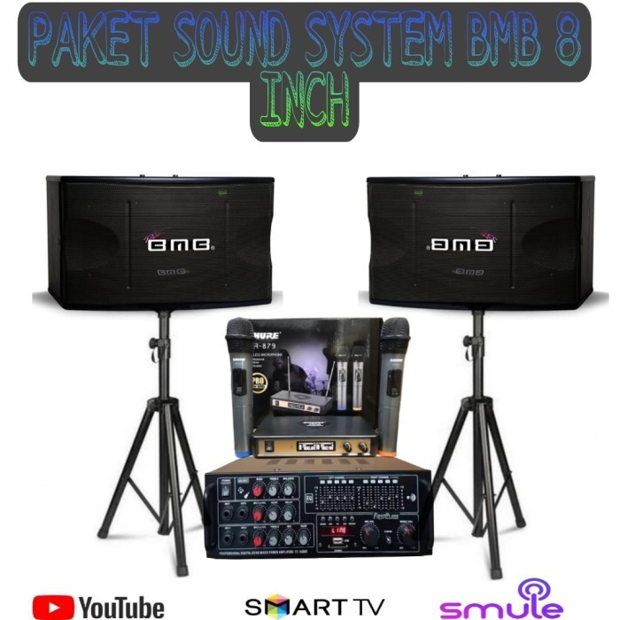 PAKET SOUND SYSTEM AUDIO MASJID DAN KARAOKE 2 SPEAKER BMB 8 INCH