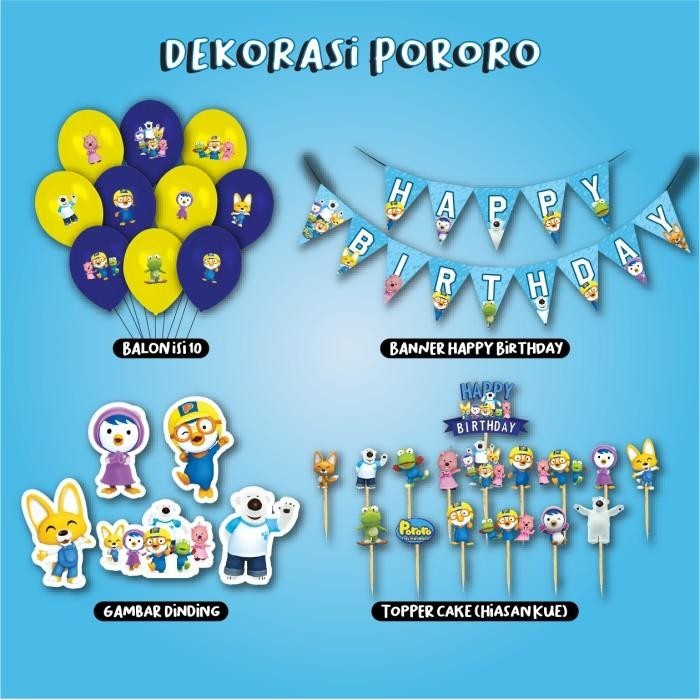 Paket Dekorasi Pororo Happy Birthday Ultah Ulang Tahun Hiasan Tulisan