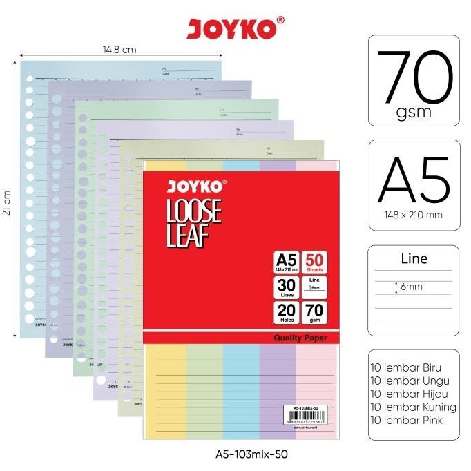 

Loose Leaf Color Isi Kertas File Binder Warna Joyko A5