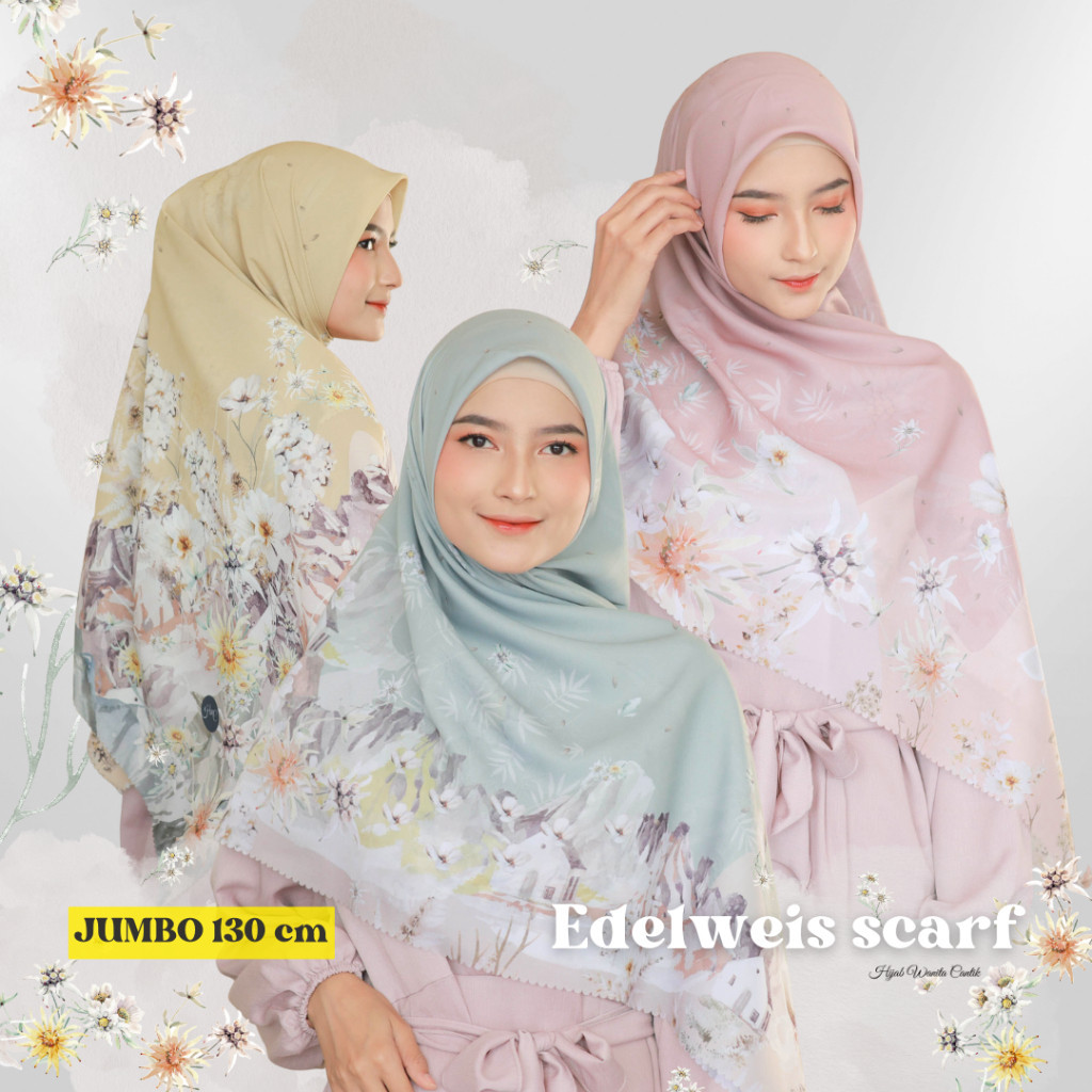 SR5 [ BELI 3 GRATIS 1 ]HIJABWANITACANTIK - SEGI EMPAT EDELWEISS SCARF POLYCOTTON JUMBO HIJAB