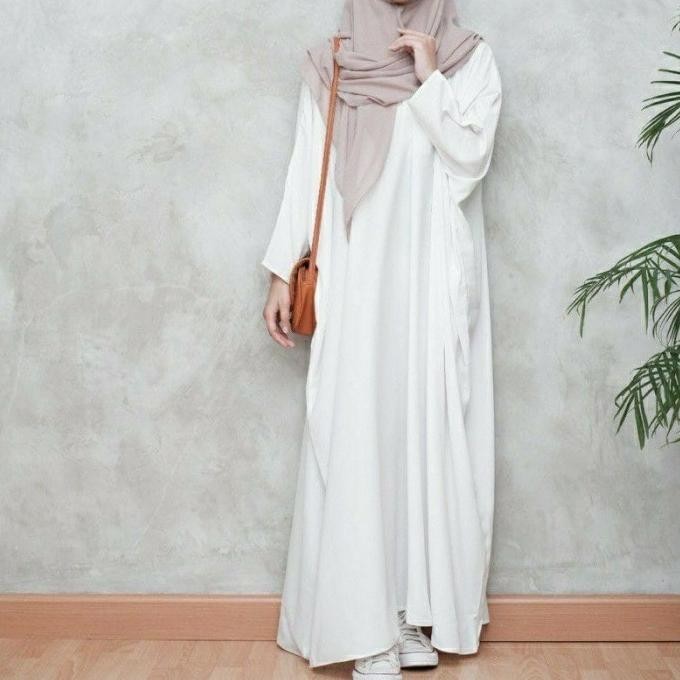 Baru Abaya Polos Wanita Umroh Gamis Arab Busui Hitam - Putih S