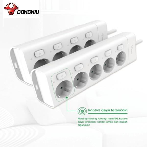 Gongniu Stop Kontak 4 Switch On Off 4 Lubang Kabel Extension - SNI Certified
