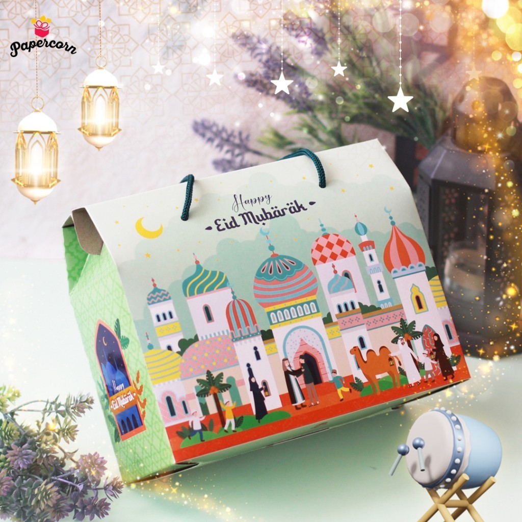 

10 Pc Gable Box Hampers Idul Fitri - Festive Mub Uk 24X12X20 Cm