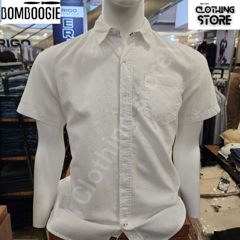 BOMBBOOGIE ORIGINAL kemeja pria lengan pendek putih 22884B5OW