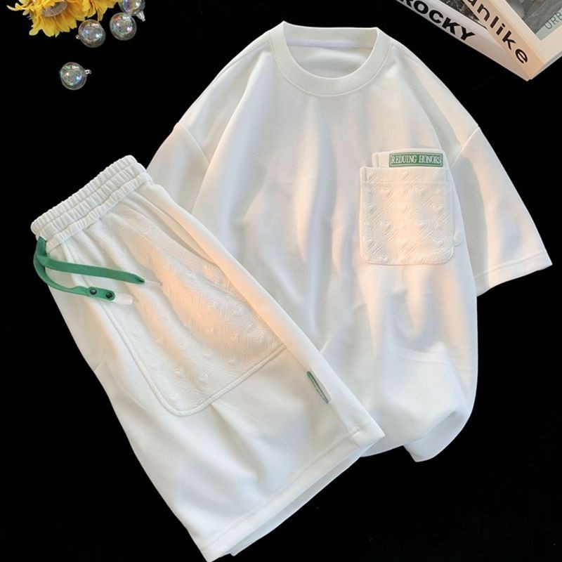 Gaya KoreaTKaos Santai Pria WanitainsSet Pakaian Olahraga Dua Potong untuk Wanita, Setelan Olahraga 