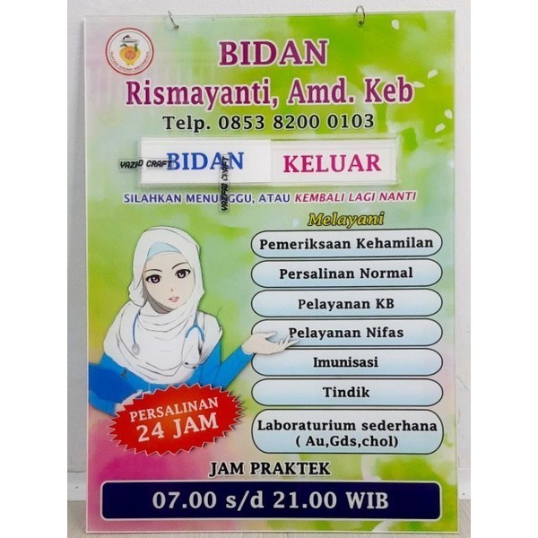 Terlaris Promo Papan Hadir Bidan Custom / Papan Bidan Ada Bidan Keluar Geser Promo Terbaru