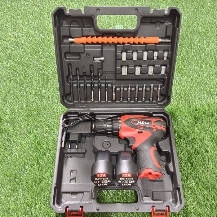 Cordless Drill Mesin Bor JLD 12V Cas 2 Baterai 29pcs Tool Kits