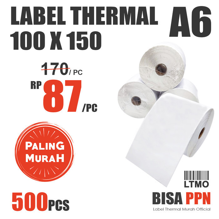 

Terlaris Label Barcode Murah 100 X 150 A6 Kertas Stiker Thermal 500 Pcs Promo Terbaru