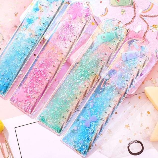 

( COD ) Star penggaris lentur 15cm lucu glitter ruler bookmark aksen gantungan mini Trendi