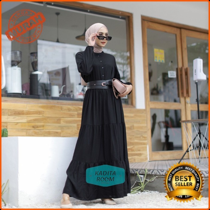 HARGA DISKON Gamis Polos Hitam Gamis Katun Rayon Adem - Homey Dress Black Edition