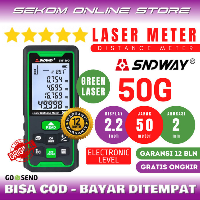SNDWAY Meteran Laser Digital Green Laser 50 Meter SW-50G Laser Hijau