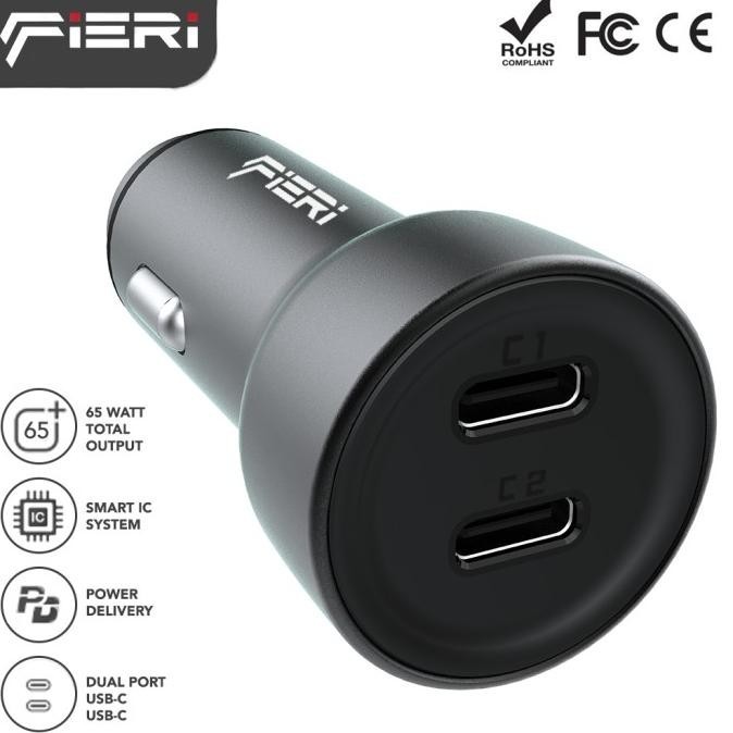 Fieri Charger Mobil D1-X Dual Type C 65 Watt PD QC Fast Charging  Smartbest