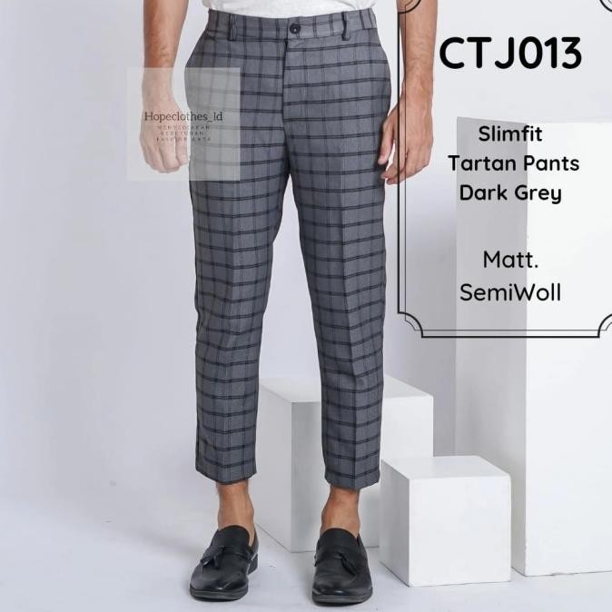 Trousers Pants Slimfit Celana Tartan Pria