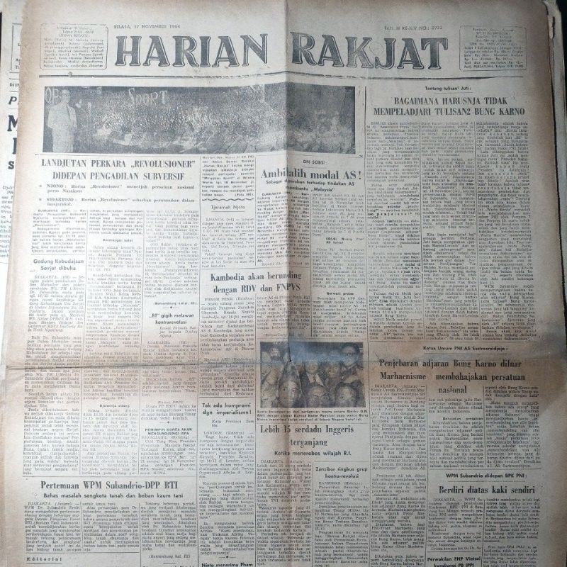Koran Langka HARIAN RAKJAT 17 November 1964 Original Surat Kabar PK1 Harian Rakyat koran sejarah g30