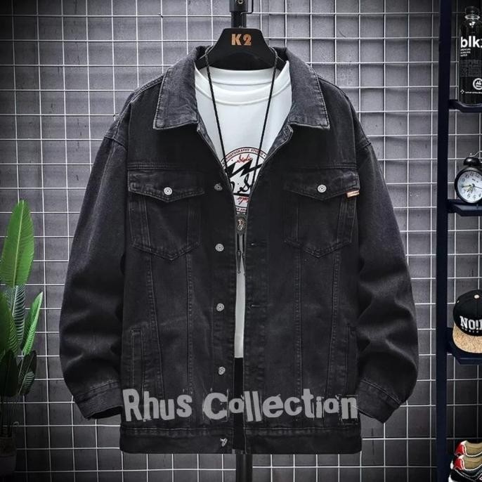 Jaket Jeans Denim Pria|Jaket Jeans Kupluk Hitam|Jaket Jeans Terbaru