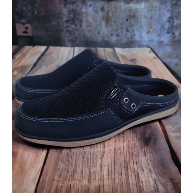2.2 Bustong Slop Selop Sepatu Sandal Kulit Pria Slip On Kasual Sintetis Kerja Kantoran Formal Sol Ka