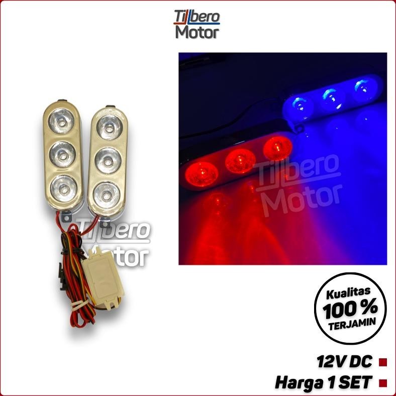 (AKSESORIS MOTOR) Lampu LED Kedip DRL 3 Mata 2 Mode Flash Blitz Kelip + Saklar Motor / Mobil