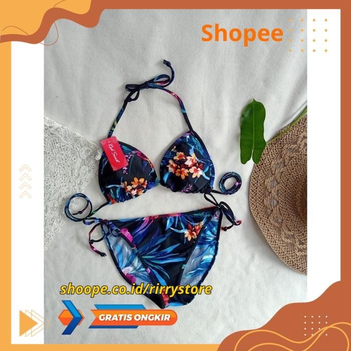 BIKINI PANTAI SEGITIGA WITH FOAM BK 3301 RXO BUNGA BIRU HIJAU - BIKINI PANTAI SEGITIGA WITH FOAM HIG