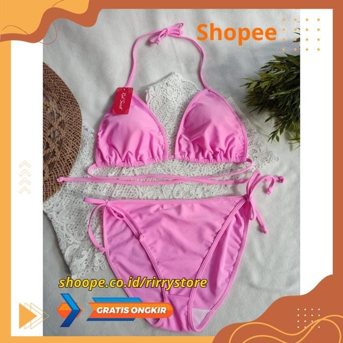 BIKINI PANTAI SEGITIGA DENGAN BUSA SELIP BK 3301 RXWARNA PINK - BIKINI PANTAI SEGITIGA DENGAN BUSA S
