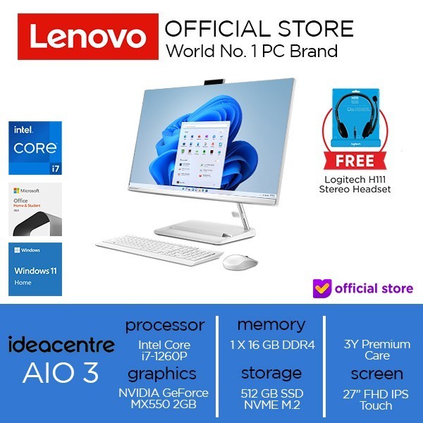 Lenovo IdeaCentre AIO3 27IAP7 Corei7-1260P 16 512SSD+1THDD MX550 Touch