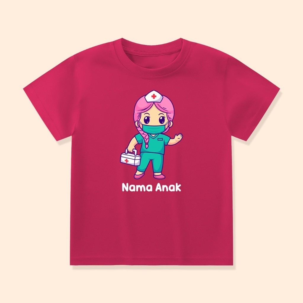 Baju Kaos Anak Kartun Anak Dokter Perawat Atasan Anak Laki - Laki Perempuan Unisex Custom Nama ANK-0