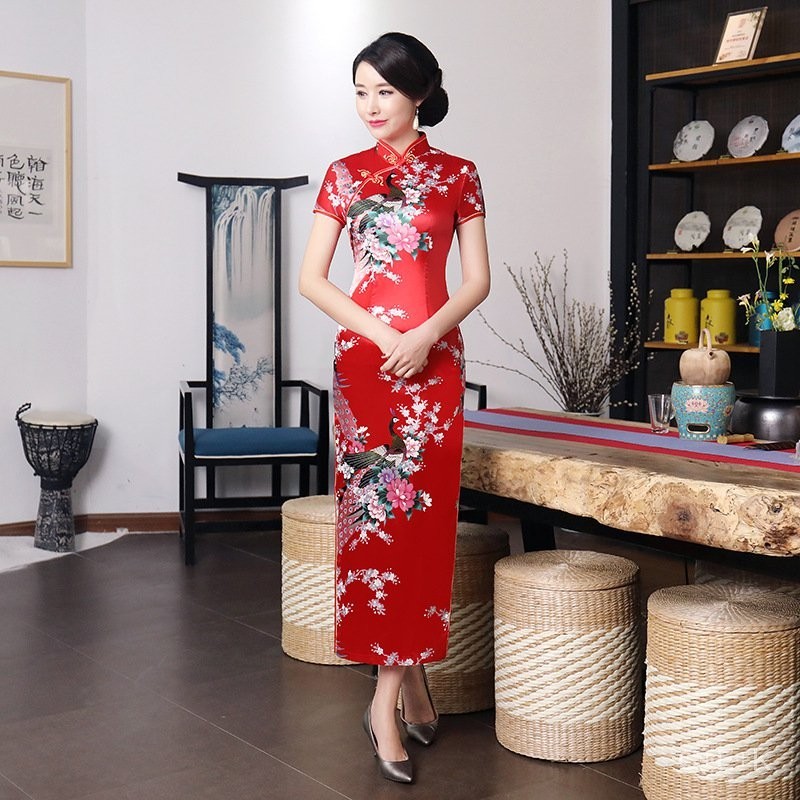 Dres Chongsam Wanita Dewasa Imlek Cantik 2023 Gaun Sangjit Tiongkok Motif Perempuan Baju Kondangan S