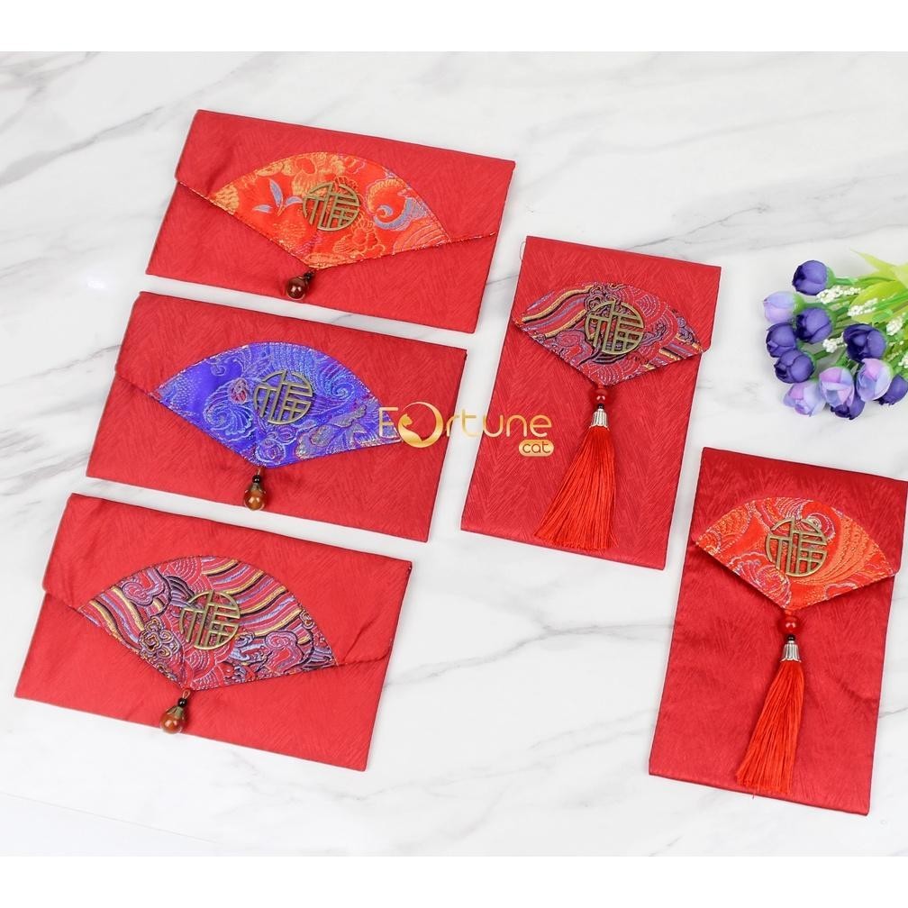 

Hemat Besar" Angpao Imlek 2024 Kain Kipas Fu Hong Bao Red Envelope Angpao Kain Terbaru ||