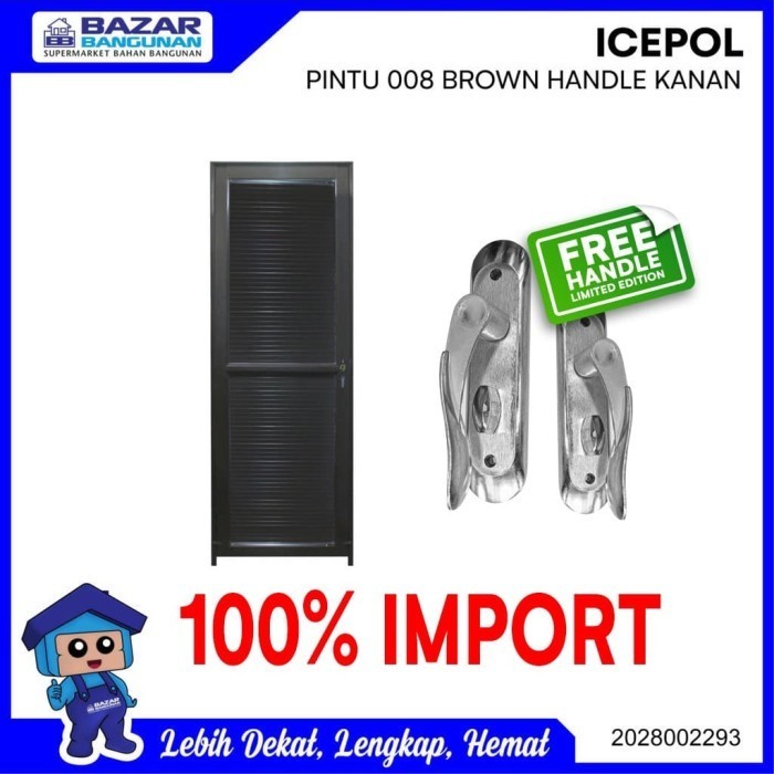 Terlaris PINTU KAMAR MANDI WC ICEPOL 008 BROWN ALUMINIUM HANDLE KANAN