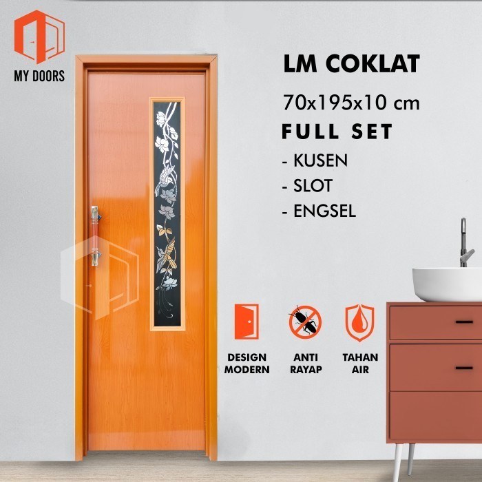 Terlaris Pintu Kamar Mandi PVC Kaca Motif Coklat Jati Long Minimalis Mewah