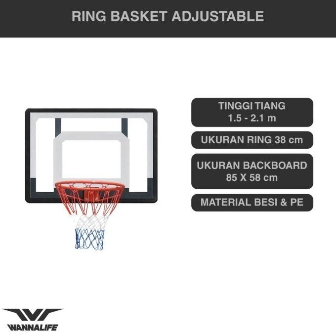 Ring Basket Adjustable Wannalife | Tiang Backboard Dewasa Remaja