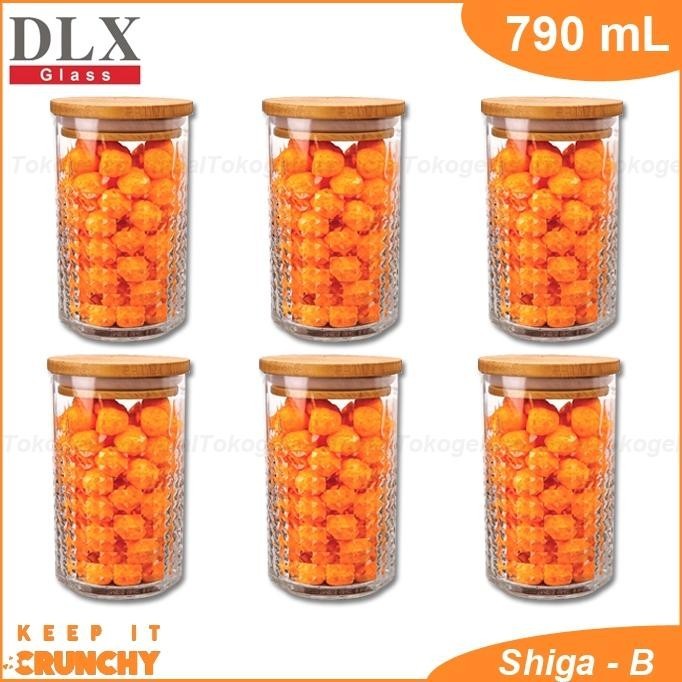 Murah 1 Set 6 Pcs Toples Dlx Shiga 790Ml/Toples Kue/Toples Kaca/Toples Tutup Kayu/Toples Kue Kaca/To