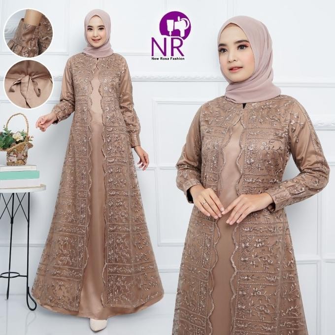 Ayudia Dress / Gamis Brukat Tile Mix Satin / Gamis Tile Rompi Pesta