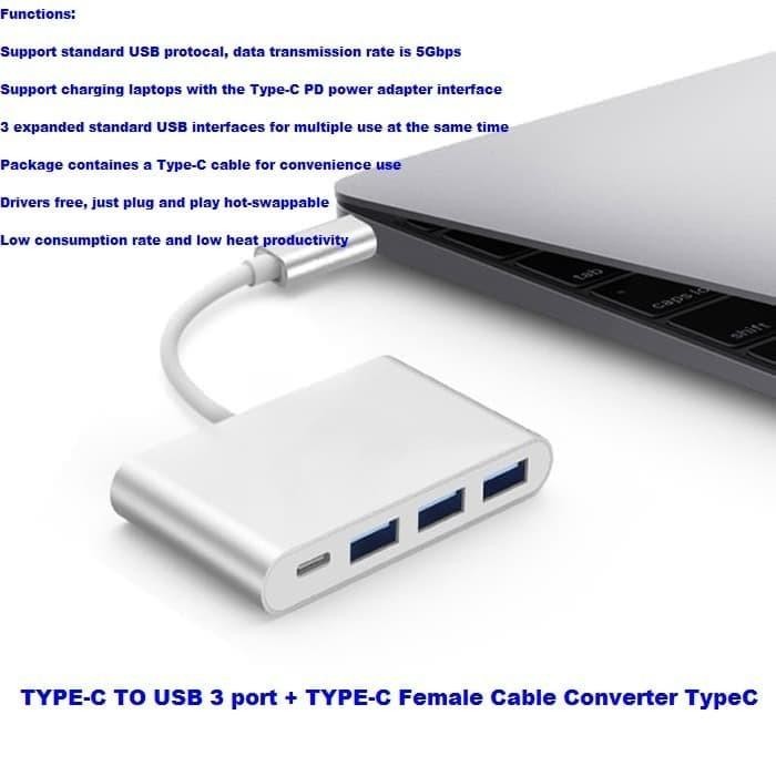 CABLE CONVERTER TYPE-C TO USB 3 PORT 3.0 + TYPE-C FEMALE TYPE-C
