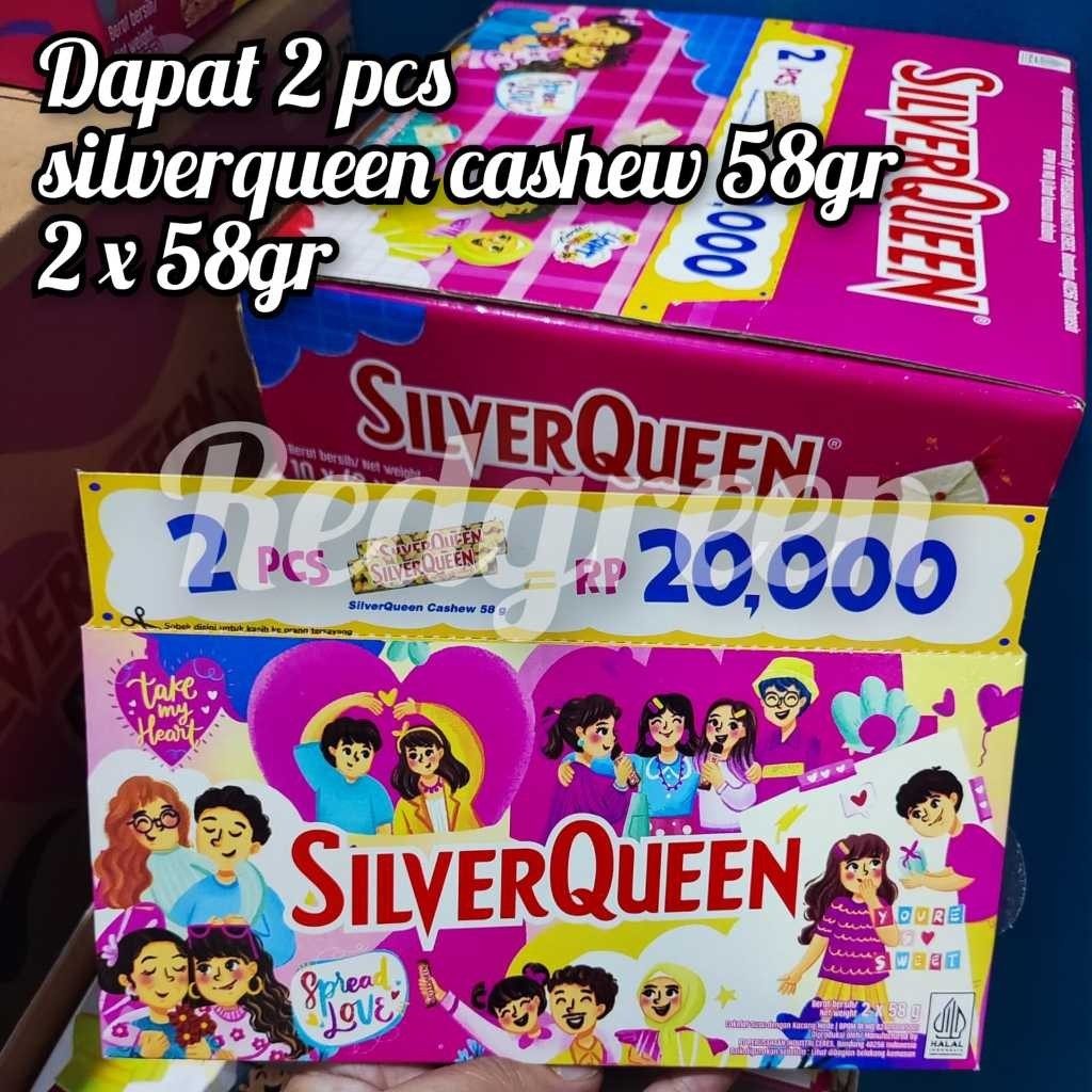 

P1H SILVERQUEEN CASHEW 58GRAM MADE SILVERQUEEN CASHEW 58GRX2PCS EDISI VALENTINE 2X58GRAM VP8