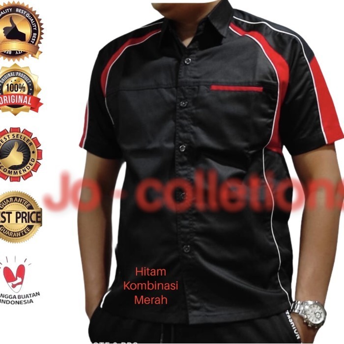 Diskon Kemeja Seragam/Kerja Pdl/Lapangan/Hitam Komb Kuning/S,M,Lxl