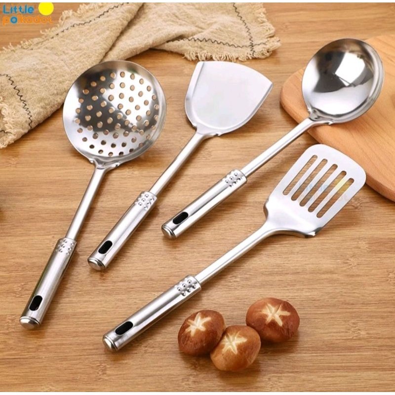 4in1 SPATULA SET SUTIL STAINLESS ALAT MASAK GORENG DENGAN CENTONG SENDOK SUP UTENSIL