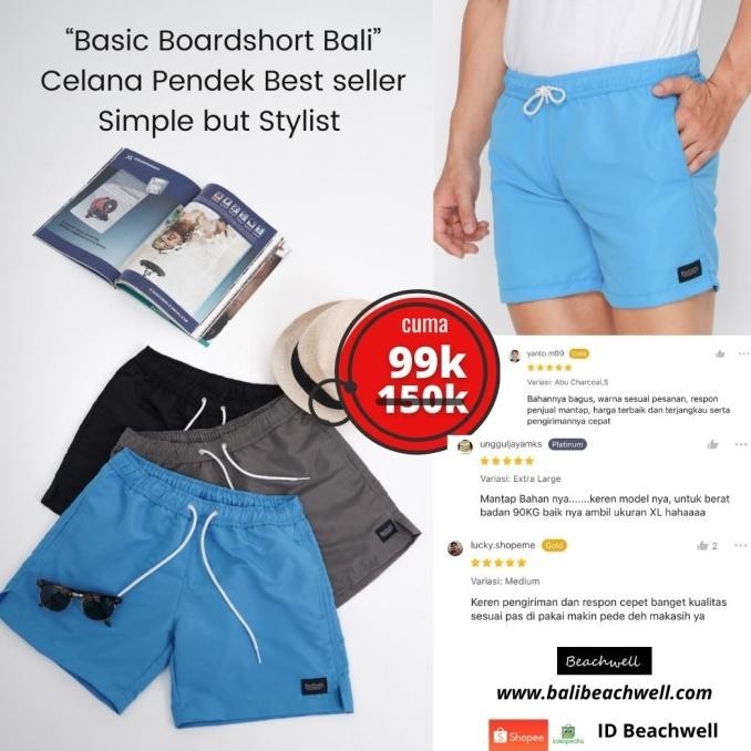 Update - Celana Pendek Cowok Celana Pantai Beachwell Bali | Edition - Biru Muda, S ,.