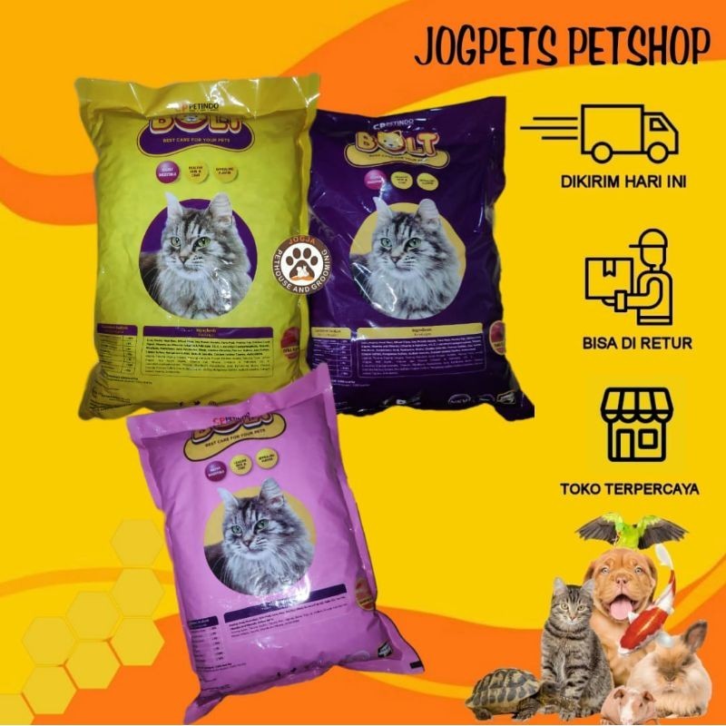 Bolt Makanan Kucing Kering Varian Tuna Ikan, Tuna Donat, Salmon