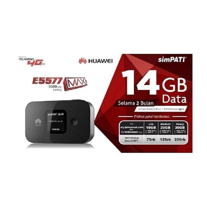 BARANG TERLARIS Mifi Huawei 4G LTE E5577 Slim 1500mah Free TSEL 14Gb 2Bln