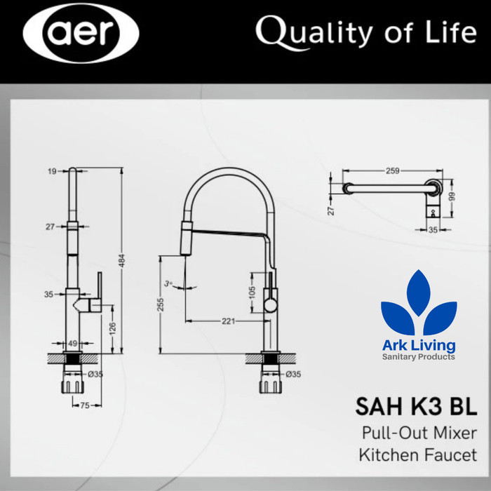 Aer Kran Sink Panas Dingin Keran Dapur Kuningan Flexible Sah K3 Bl