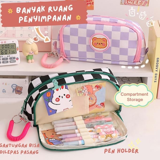 

Update! Mismi Azumi Pencil Case Kotak Pensil Sekolah Kapasitas Besar Dual Slot - Merah Muda ,,