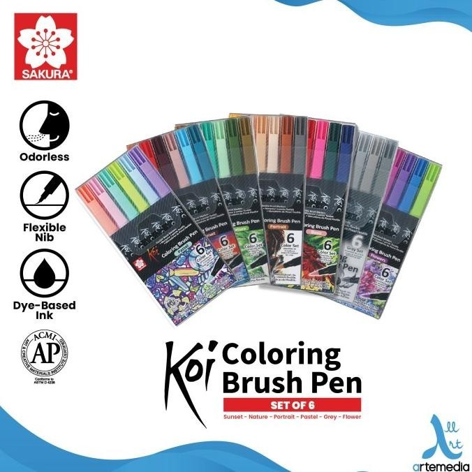 

Brush Pen Sakura Koi Coloring Brush Pen Set 6 Pena Kuas Warna