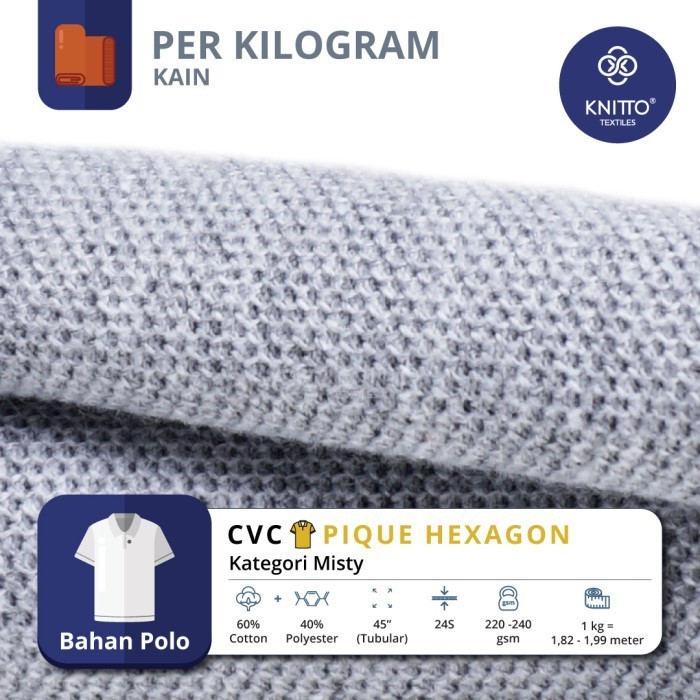 Naenggo Kain Cvc Pique Hexagon 24S Misty M71 Putih Bluish (Bahan Kaos)