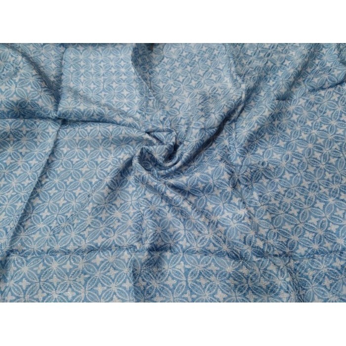 Naenggo Kain Batik Cap Viscose Motif Kawung Warna Biru Abu-Abu